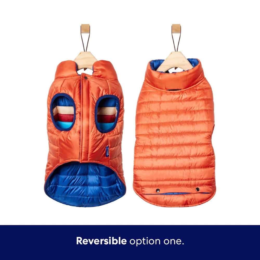 Frisco Lightweight Reversible Striped Packable Dog & Cat Puffer, Navy, Medium - Picture 5 of 11